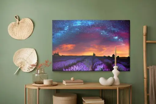Leinwandbild Lavendelfeld In Einer Sternenklaren Nacht