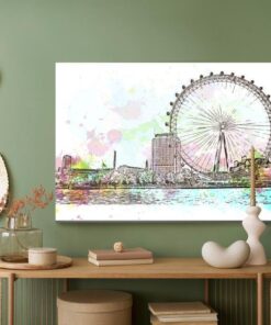 Leinwandbild London Eye Mit Aquarell Gemalt