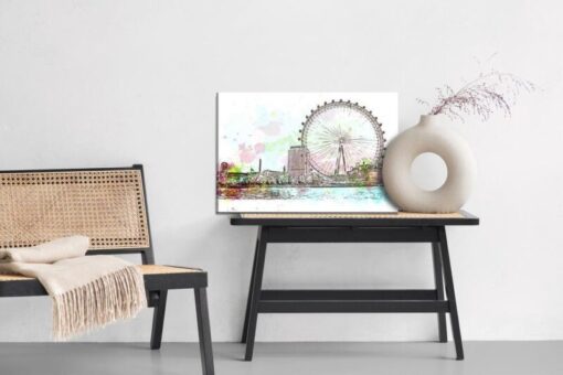 Leinwandbild London Eye Mit Aquarell Gemalt