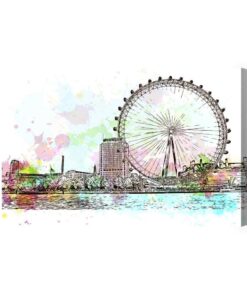 Leinwandbild London Eye Mit Aquarell Gemalt