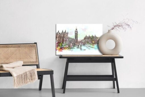 Leinwandbild Londoner Straße Mit Aquarell Gemalt