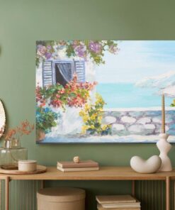 Leinwandbild Meer Mit Haus Und Blumen