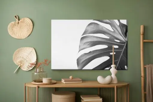 Leinwandbild Monstera-Blatt In Schwarz-Weiß-Version