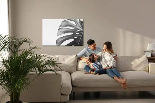 Leinwandbild Monstera-Blatt In Schwarz-Weiß-Version