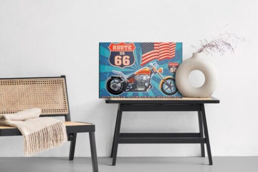 Leinwandbild Motorrad Mit Der Amerikanischen Flagge Im Vintage-Stil