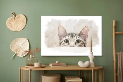 Leinwandbild Neugieriges Kätzchen In Aquarell Gemalt