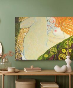 Leinwandbild Oil On Canvas. Oil Painting. Gold Leaf. Beautiful Red Hair Girl. Based On Painting Danae. G. Klimt