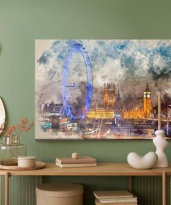 Leinwandbild Panorama Von London Mit Wasserfarben Gemalt