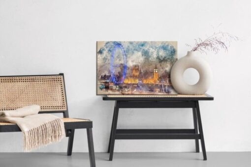 Leinwandbild Panorama Von London Mit Wasserfarben Gemalt