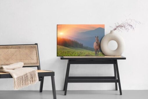 Leinwandbild Pferd Auf Dem Hintergrund Des Sonnenuntergangs