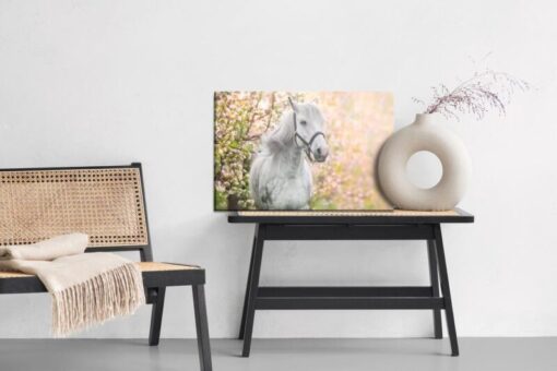 Leinwandbild Pferd Auf Einem Hintergrund Aus Blumen