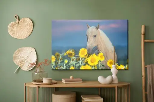 Leinwandbild Pferd Und Sonnenblumen