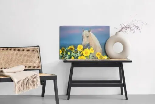 Leinwandbild Pferd Und Sonnenblumen