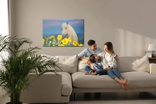 Leinwandbild Pferd Und Sonnenblumen