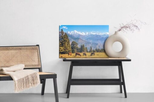 Leinwandbild Pferde Und Berglandschaft