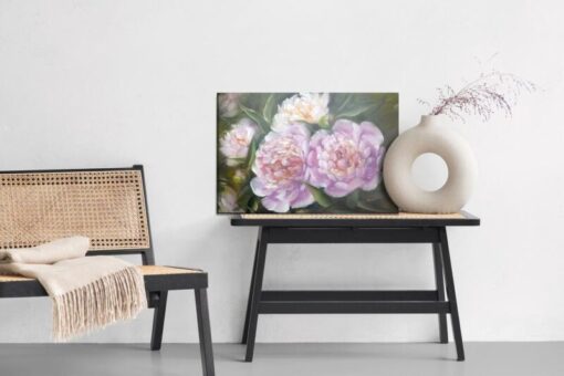 Leinwandbild Pfingsrosen Und Blätter Wie Gemalt