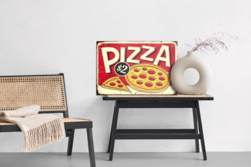 Leinwandbild Pizza Und Retro-Schriftzug