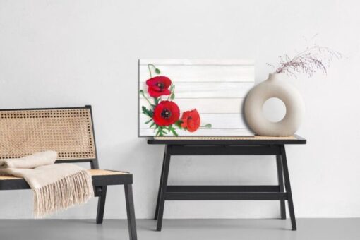 Leinwandbild Rote Mohnblumen Auf Einem Hintergrund Von Lichttafeln