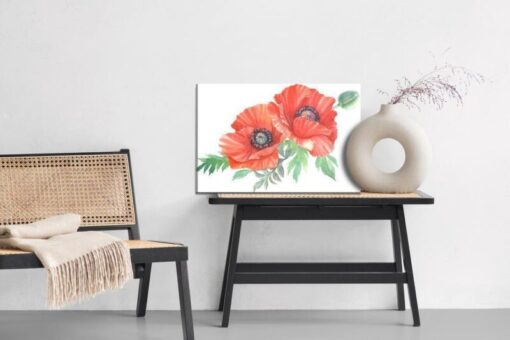 Leinwandbild Rote Mohnblumen Gemalt Mit Aquarell