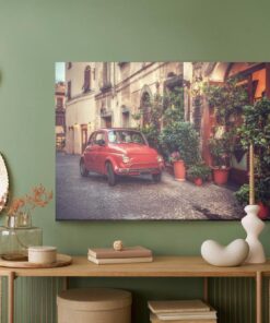Leinwandbild Rotes Auto Im Vintage Stil