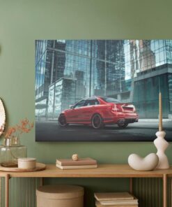 Leinwandbild Rotes Auto In Der Stadt