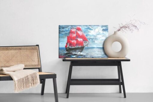 Leinwandbild Rotes Schiff Im Meer