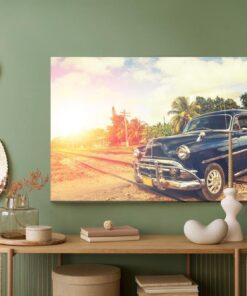 Leinwandbild Schwarzes Auto Im Retro Stil