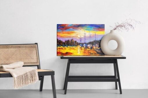 Leinwandbild Seeboote Und Sonnenuntergang