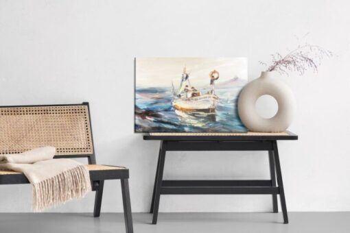 Leinwandbild Seeschiff Und Fischer
