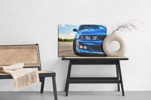 Leinwandbild Sportliches Blaues Auto Und Natur