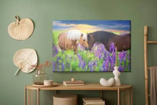 Leinwandbild Verliebte Pferde In Blumen