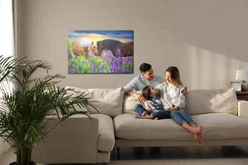Leinwandbild Verliebte Pferde In Blumen