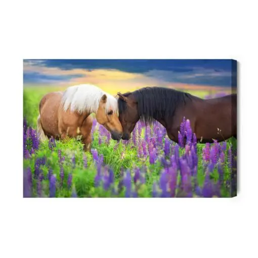 Leinwandbild Verliebte Pferde In Blumen