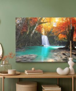 Leinwandbild Wasserfall Im Herbstwald