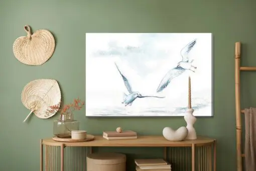Leinwandbild Weiße Vögel Mit Aquarell Gemalt