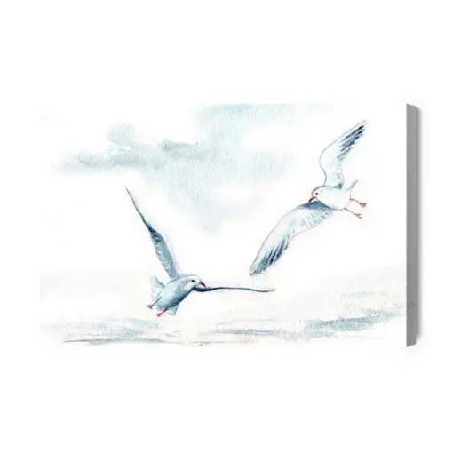 Leinwandbild Weiße Vögel Mit Aquarell Gemalt