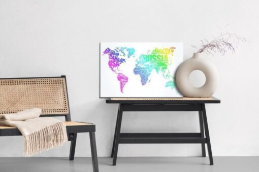 Leinwandbild Weltkarte Mit Farbiger Beschriftung