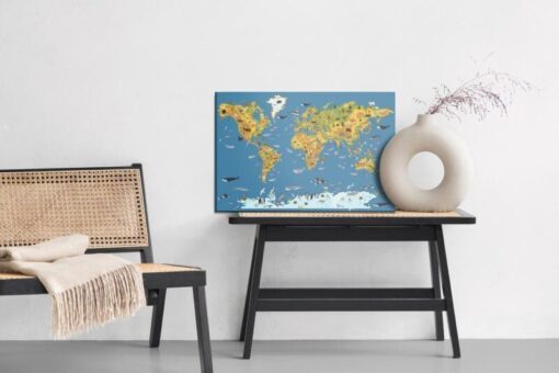 Leinwandbild Weltkarte Mit Tieren