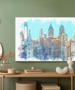 Leinwandbild Wolkenkratzer In New York City Mit Einem Aquarell-Twist