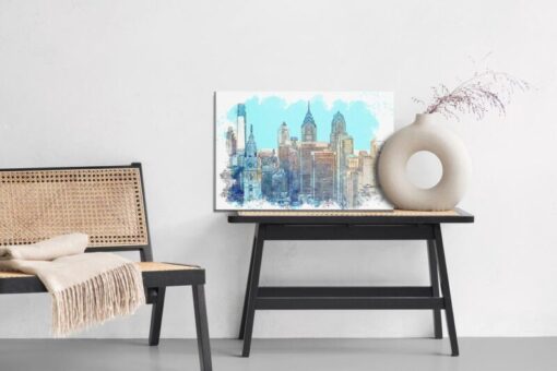 Leinwandbild Wolkenkratzer In New York City Mit Einem Aquarell-Twist