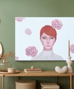 Leinwandbild Woman And Rose Flowers. Concept Idea Art Of Surreal Mystery And Love. Conceptual 3D