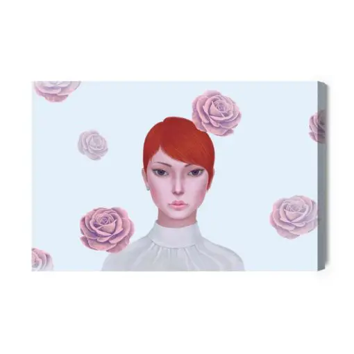 Leinwandbild Woman And Rose Flowers. Concept Idea Art Of Surreal Mystery And Love. Conceptual 3D