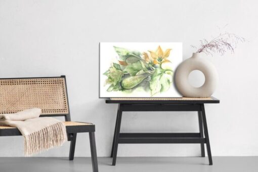 Leinwandbild Zucchini Mit Blumen Gemalt Mit Aquarell