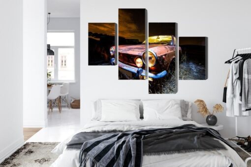 Mehrteiliges Bild Altes Verlassenes Auto 3D