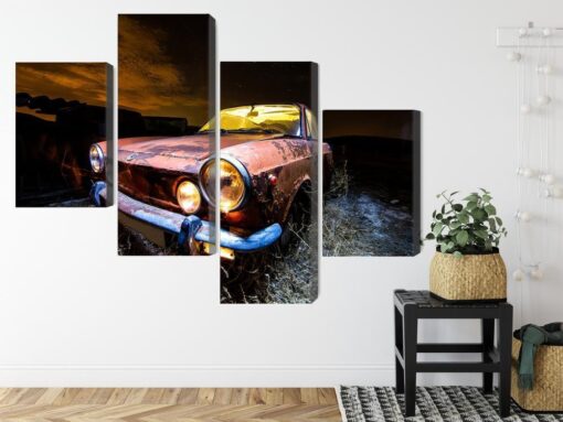 Mehrteiliges Bild Altes Verlassenes Auto 3D