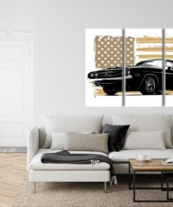 Mehrteiliges Bild Amerikanisches Muscle-Car Mit Usa-Flaggenhintergrund
