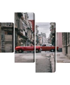 Mehrteiliges Bild Autos Im Retro-Stil In Kuba