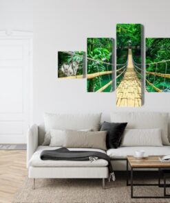 Mehrteiliges Bild Bambusbrücke In Einem Tropischen Wald