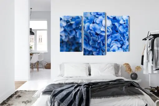 Mehrteiliges Bild Blaue Hortensienblüten Aus Nächster Nähe