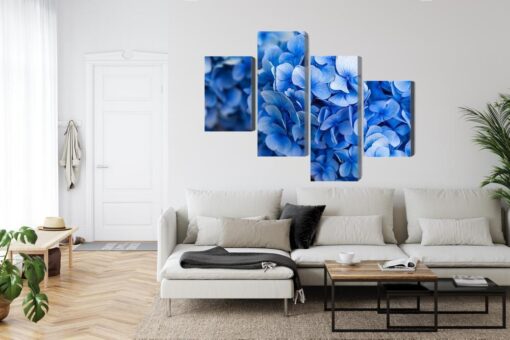 Mehrteiliges Bild Blaue Hortensienblüten Aus Nächster Nähe